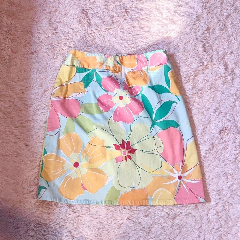 Talbots Bright Summer Floral Vacation Beachy Preppy Kidcore Vivid‎ Stretch Skirt